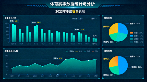 体育赛事数据统计图表与可视化分析界面展示